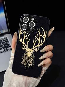 Funda de teléfono con diseño de tótem de ciervo de alto valor estético, carcasa suave antideslizante compatible con iPhone17 Pro Max/17 Pro/16 Pro Max/16 Pro/16/15 Pro Max/15 Pro/15/14 Pro Max/14 Pro/14/13 Pro Max/13 Pro/13/12 Pro Max/12 Pro/12/11 y compatible con /Galaxy - Negro - Ver 2