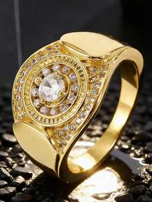 1枚新款优雅锆石男士戒指，奢华圆盘设计，适合派对、日常佩戴，父亲节礼物 - 彩色 - 查看 2