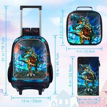 3 buah Tas Ransel Anak Laki-laki Motif Dinosaurus dengan Roda, Tas Sekolah Anak dengan Roda dan Kotak Bekal, Cocok untuk Siswa TK dan SD - Ransel Troli Mekanik - View 3
