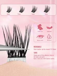 36 Bundles 3 Rows D-Curl Pre-Glued Eyelash Clusters, DIY False Eyelash Clusters With Pre-Glue, Self-Adhesive Cluster Lashes No Glue Needed, 12-16mm Curled Lashes With Tweezers, Suitable For Christmas, Holidays, Valentine's Day - D - View 3