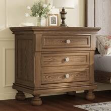 Fully Assembled Solid Wood Nightstand With 2 Storage Drawers, 26" Extra Large Traditional Bedside Cabinet For Bedroom - Nâu nhạt - Xem 1