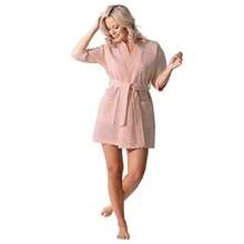 Women's Knee Length Waffle Weave Kimono Batobe Short Spa Robes - Melocotón - Ver 4