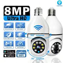 8MP E27 Bulb Surveillance Camera Wifi IP PTZ CCTV Camera 10X Zoom Color Night Vision Human Tracking Security Baby Monitor Cam - Blanco - Ver 1