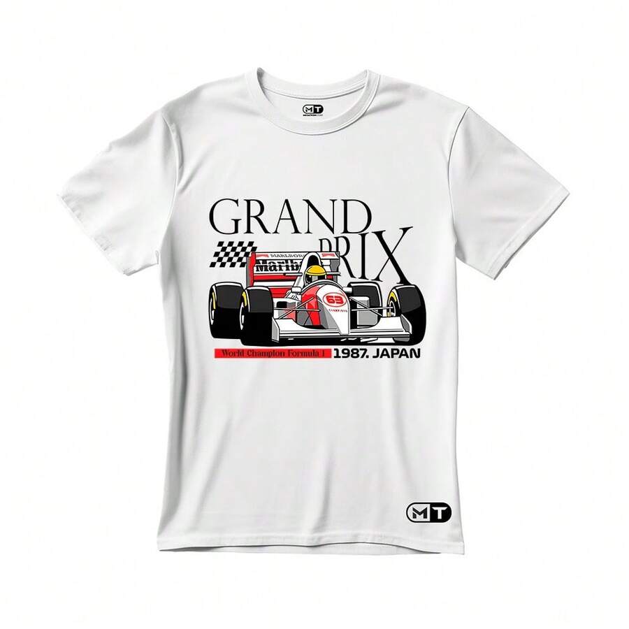 Unisex T-Shirt With Grand Prix Car Print - 2026 - White - View 1