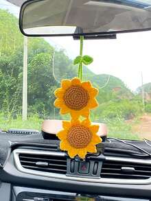 1 buah Gantungan Kunci Bunga Matahari Rajutan Tangan, Bunga Ceri, Stroberi, Bunga Mawar, Gantungan Kunci Bunga DIY, Dekorasi Gantung Kaca Spion Mobil, Dekorasi Pengikat Tirai - MultiWarna - View 4