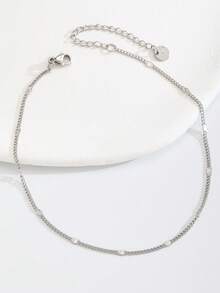 1件极简银色链脚链，精致串珠脚链，简约波西米亚风沙滩夏季饰品，女士礼物 - 銀色 - 查看 4