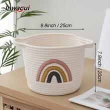 Inwagui 彩虹收纳篮，小型编织绳篮，家居装饰篮，收纳篮，适用于浴室、卧室、客厅、婴儿房、玩具篮、礼品篮，7.9 x 9.8 英寸 / 20 x 25 厘米（白色） - 白色 - 查看 4