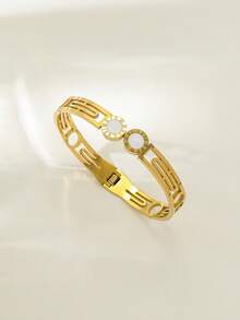 不锈钢极简主义黑金开口手镯，百搭通勤日常佩戴配饰，提升优雅气质 - 彩色 - 查看 9