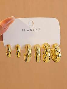 Set de 6-12 piezas de pendientes con forma de gota de agua en forma de C, adecuados para uso diario, fiestas y vacaciones - Dorado - Ver 2