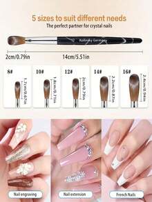 1 pieza Pincel de arte de uñas de cristal con patrón blanco sobre fondo negro, pincel de extensión de manicura francesa de marta - Multicolor - Ver 7