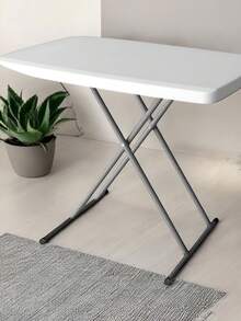Mesa plegable de plástico auxiliar resistente (ajustable medidas) 75x50 ideal como mesa de trabajo, comedor o para jardín, perfecta para picnic o campismo, soporte 60 kg, diseño compacto y ligero - Blanco - Ver 8