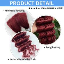 99J Bordeaux Red Human Hair Braiding Extensions, 3 Bundles 20 Inch 100g 12A Deep Wave Braiding Hair, Bohemian Seamless Braids, 100% Unprocessed Brazilian Virgin Hair - S99J - View 2