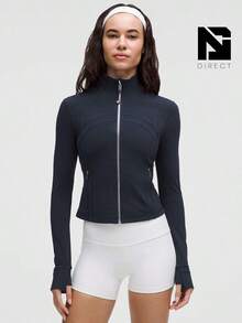 Lululemon Define Cropped Jacket Nulu Black Mirror Silver -For Yoga Gym Running-Sweat-Yoga-All Seasons Sport-Spring/Summer-Autumn/Winter-Back To School - True Navy/Mirror Silver - 查看 1