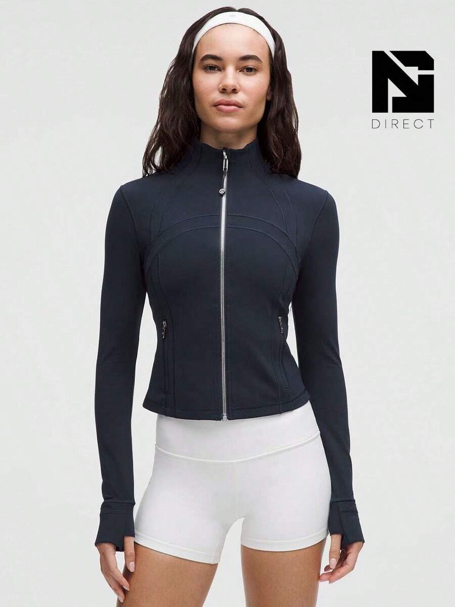 Lululemon Define Cropped Jacket Nulu Black Mirror Silver -For Yoga Gym Running-Sweat-Yoga-All Seasons Sport-Spring/Summer-Autumn/Winter-Back To School - True Navy/Mirror Silver - 查看 1