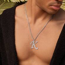 男士简约银色大字母吊坠不锈钢链项链 1 件 - 銀色 - 查看 1