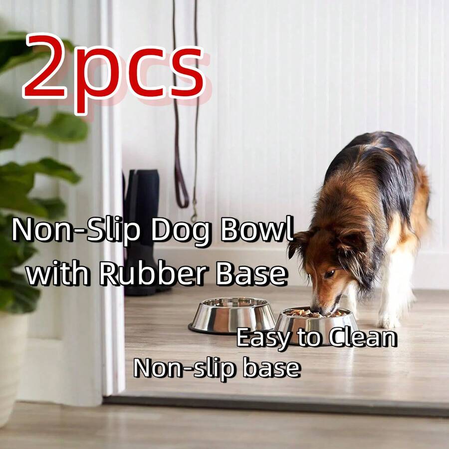 2个装不锈钢单碗狗水碗，防溢宠物食品和水碗，耐用防滑不锈钢猫狗喂食饮水碗，24盎司经典不锈钢 - 1公升 - 查看 1