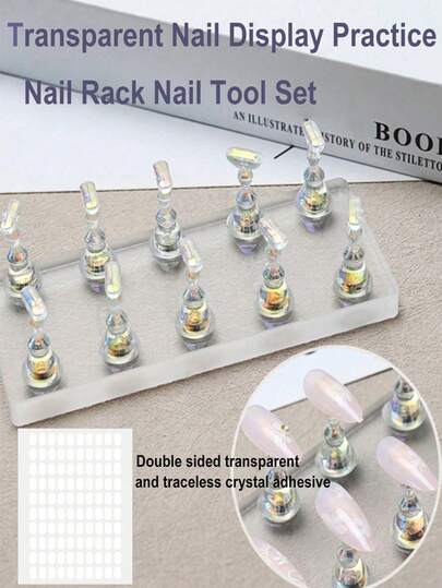 1 Set Nail Practice Tools (Nail Practice Stand + Double-Sided Nail Glue) / 2pcs Double-Sided Nail Glue / 1 Base + 10 Aurora Color Nail Practice Stands, Manicure Nail Practice Stands Double-Sided Glue Transparent Waterproof Crystal Glue Manicure Tools, Manicure Supplies, Manicure Tools, Back To School, Manicure, Nail Press Tools, Christmas Gift, Birthday Gift, New Year Gift