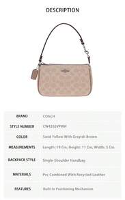 Coach Nolita Printed Women's Single Shoulder Handbag CW426SVPWH - 沙黃色配灰褐色CW426SVPWH - 查看 8