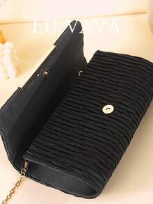 2026 Quiet Luxury Pleated Clutch – Textured Satin Evening Handbag With Black Bar Closure | Wedding, Gala & Date Night Essential (Fits Phone + Lipstick) - Black - View 5