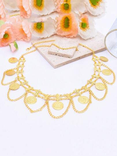 1pc Elegant Coin Tassel Headband, Versatile Headdress Necklace Accessory For Photography