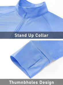 KEFITEVD 女士 UPF 50+ 轻便运动夹克 防晒 全拉链长袖衬衫 远足户外口袋 - 藍色 - 查看 6