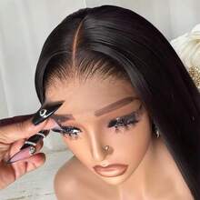 34 Inch 200% Density 15A Straight Blended Human Hair Wigs For Women 13x4 HD Lace Front Wigs Human Hair Staight Lace Frontal Wigs Human Hair Pre Plucked Straight Frontal Lace Wig - Natural & Black - View 1