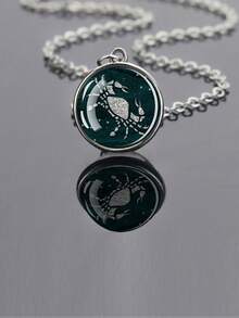 1件化石风格十二生肖主题玻璃凸面吊坠项链，搭配可调节链条，时尚又充满青春气息的配饰。 - 銀色 - 查看 10