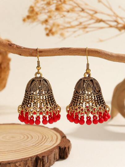 1 Pair Jhumka Casual Vintage Hollow Earrings, Traditional Jewelry Jhumki, Suitable For Women And Girls For Daily Wear, Festivals, Weddings And Parties/Jewelry Gifts