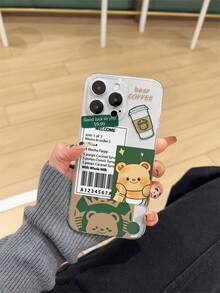 1pc Transparent Thick Anti-Drop UV Painted TPU Phone Case With Minimalist Cute Cartoon Bear Coffee Pattern Design, Compatible With Iphone, Galaxy L Series, Provides Lens Protection And Can Be Used As A Protective Cover, Ideal For New Year, Christmas, Halloween Or Valentine's Day Gift - Multicolor - View 2