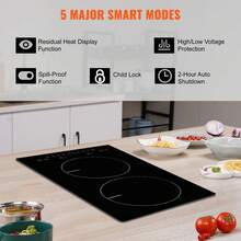 Electric Cooktop, 2 Burners, 12" Induction Stove Top, Built-In Magnetic Cooktop 1800W, 9 Heating Level Multifunctional Burner, LED Touch Screen W/ Child Lock & Over-Temperature Protection - 黑色 - 查看 5