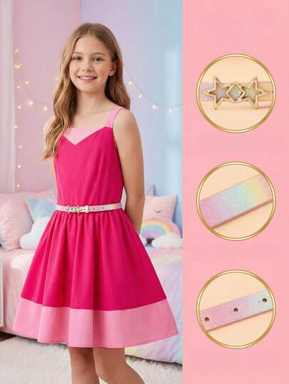 1pc Kids New Star Buckle Thin Waist Belt, High-End PU Decorative Belt For Jeans, Dresses