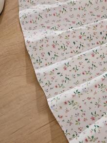 Tween Girls' Fresh Ditsy Floral Square Neck Puff Sleeve Frill Trim Elastic Waist Casual Dress, Spring/Summer - Apricot - View 5