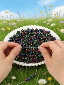 300/600/1000pcs Mixed Color Acrylic Letter Pattern Square Spacer Beads For Jewelry Making - Multicolor - View 7