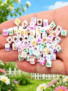 300/600/1000pcs Mixed Color Acrylic Letter Pattern Square Spacer Beads For Jewelry Making - Multicolor - View 6