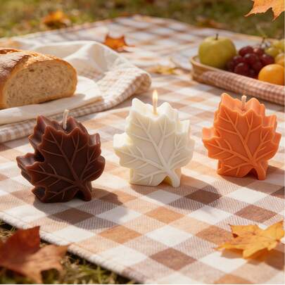 1 pieza Vela de cera de soja con aroma con forma de hoja de arce natural, 30g/40g, múltiples fragancias, adecuada para temporada de bodas, recuerdos de boda, decoración de fiesta de otoño, centro de mesa de comedor, accesorios de fotografía y regalos al por mayor