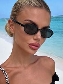 1 Cặp kính thời trang hình bầu dục màu đen kiểu cổ điển, phù hợp cho trang phục thường ngày, đi biển mùa hè, phong cách đường phố, kỳ nghỉ, du lịch. - màu đen - Xem 5