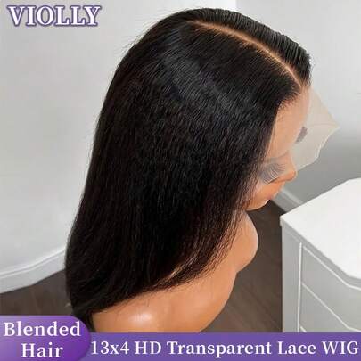 VIOLLY 30inch Free Part Kinky Straight Human Hair Wig 200% High Density Ear To Ear 13X4 HD Transparent Lace Frontal Wigs Human Hair Pre Plucked With Baby Hair Natural Hairline Yaki Straight Human Hair Wigs For Women Gift Ideas For Women