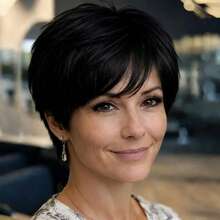 Short Straight Wigs Human Hair With Bangs | Natural Color, 150% Density, Non Lace, Rose Net Cap, 100% Real Human Hair For Daily Wear & Party Use - Natural Black - View 4