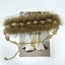 新款蓬松Y2K复古D.I.A仿皮草腰链，多层高端 - 深金色 - 查看 11