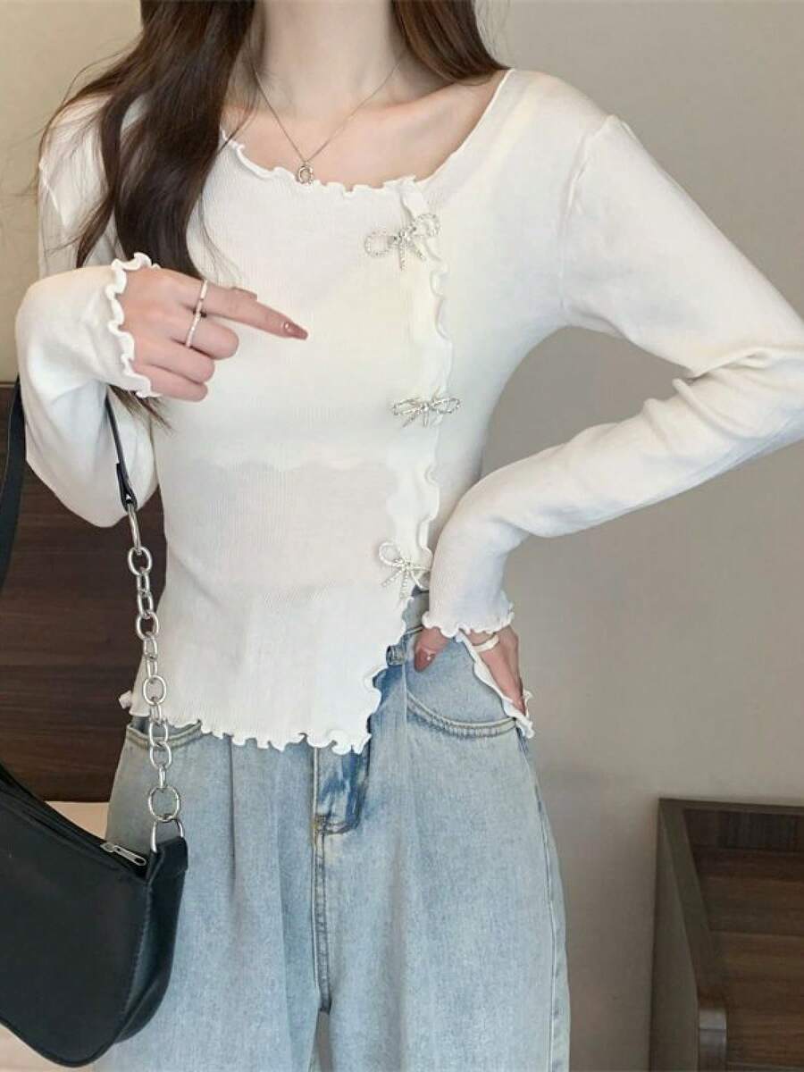 Women Knit Tops - White - View 1