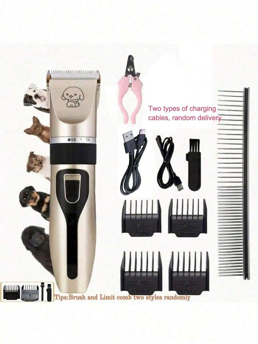 专业宠物美容工具套装，静音电动狗用电推剪，USB充电无线猫用宠物美容工具 - 彩色 - 查看 1
