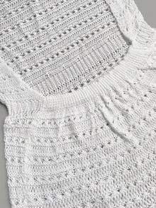 女士夏季透视镂空露背针织沙滩罩衫连衣裙，轻盈性感度假风 - 白色 - 查看 9