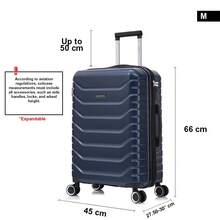 Vali cỡ trung bình bằng nhựa ABS+PC có thể mở rộng, 66x45x27.5cm - Có thể mở rộng thêm 30cm | Dung tích 82L - 90L | Chiều cao 24 inch | Trọng lượng 23kg, Khóa mật mã bán cứng - Màu sắc: Đen/Xanh dương đậm/Vàng/Xanh bạc hà/Vàng hồng/Xanh lá cây/Hồng nhạt/Xanh ngọc - Xanh navy | M | Có thể mở rộng - Xem 3