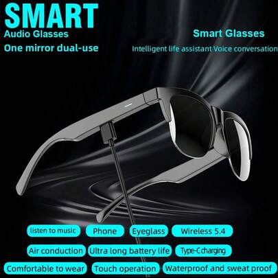 Wireless Smart Sound Multi-Function Bluetooth Glasses, With Wireless Calling, Music Playback, HIFI Sound Quality, HD Lenses, Touch Control, Long Battery Life, Unisex Design And Rechargeable Technology Wireless Smart Glasses Headphones