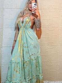 Elegant White Long Dress For Women In  Printed Silk - Light Grey - View 2