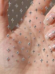 1张5D水钻星星美甲贴纸，奢华激光银色自粘可爱美甲装饰贴纸 - 銀色 - 查看 2