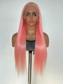 13x4 Light Pink Synthetic Lace Front Wigs Long Straight Pink Wigs 180Density Pre Plucked Straight Lace Front Wigs Ready To Wear Wigs Pink Lace Frontal Straight Wigs Heat Resistant Fiber Hair Synthetic Lace - Baby Pink - View 5