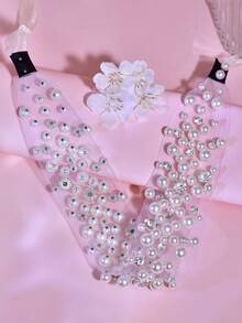 1pc White Pearl & Rhinestone Handmade Elegant Bridal Sash/Belt, Suitable For Wedding Dress, Evening Gown, Party & Celebration - White - View 7