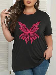 Talla - Camiseta Oversize para Mujer - Top Casual Suave para Uso Diario con Gráfico de Mariposa Rosa Intenso, Camiseta de Cuello Redondo de Corte Holgado para Mujer, Ropa Cómoda para Uso Diario y Ocasiones Especiales en Todas las Temporadas, Camiseta con Estampado Geométrico, Tela No Transparente - Negro - Ver 2