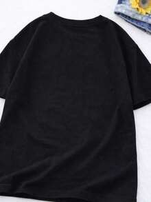 Women's 100% Cotton Cat Fantastic Happy T-Shirt, Cute Cat Design, Premium Line - 黑色 - 查看 2